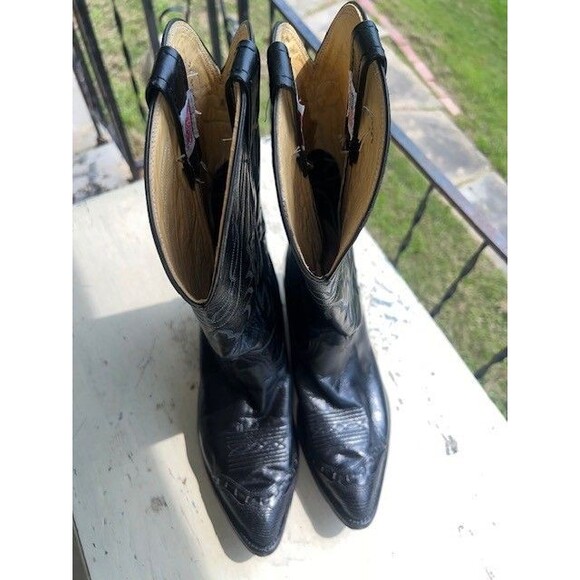 Nocona Vtg Black Premium Leather Cowboy Boots w/lizardskin Wingtips Mn’s Sz 10.5 main image 9